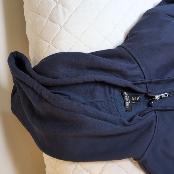 NWT True Religion Blue Large Zip Up Draw String Hoodie - Picture 3 of 9